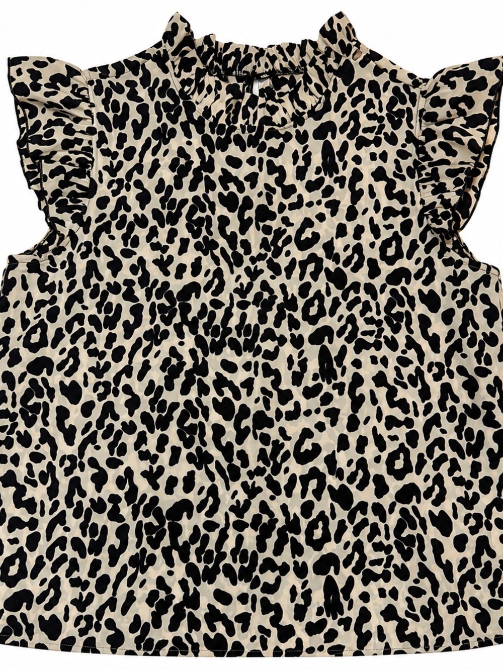 Ruffle Sleeve Leopard Print Blouse - Black & Cream